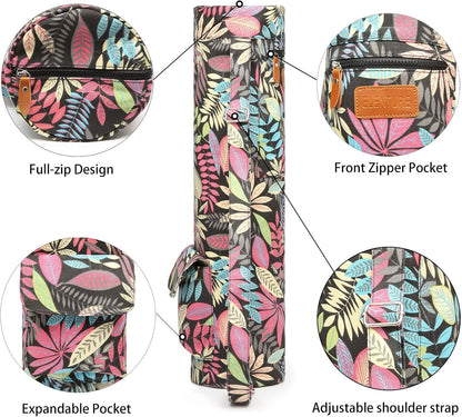 Canvas Yoga Mat Bag with Adjustable Strap & Pockets, Full-Zip Travel Gym Tote for Women & Men, Fits 1/4" & 1/3" Thick Mats, Lightweight Carrier for Yoga, Studio, Workout, Outdoor Use
