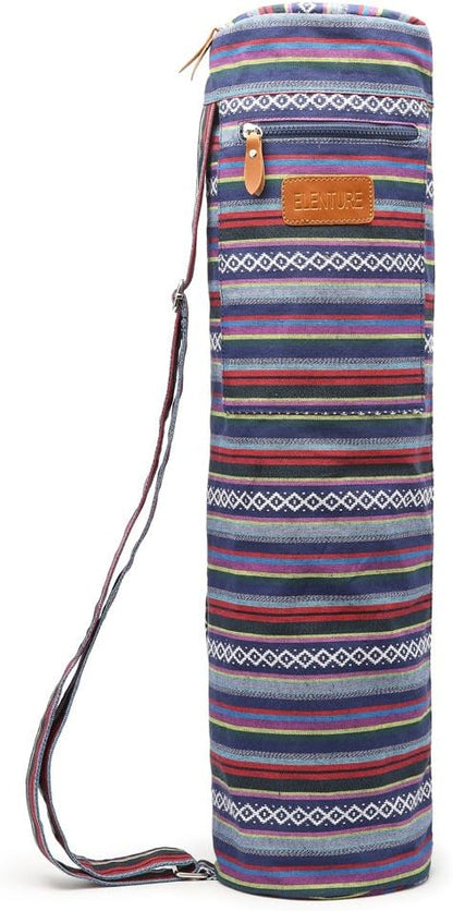 Canvas Yoga Mat Bag with Adjustable Strap & Pockets, Full-Zip Travel Gym Tote for Women & Men, Fits 1/4" & 1/3" Thick Mats, Lightweight Carrier for Yoga, Studio, Workout, Outdoor Use