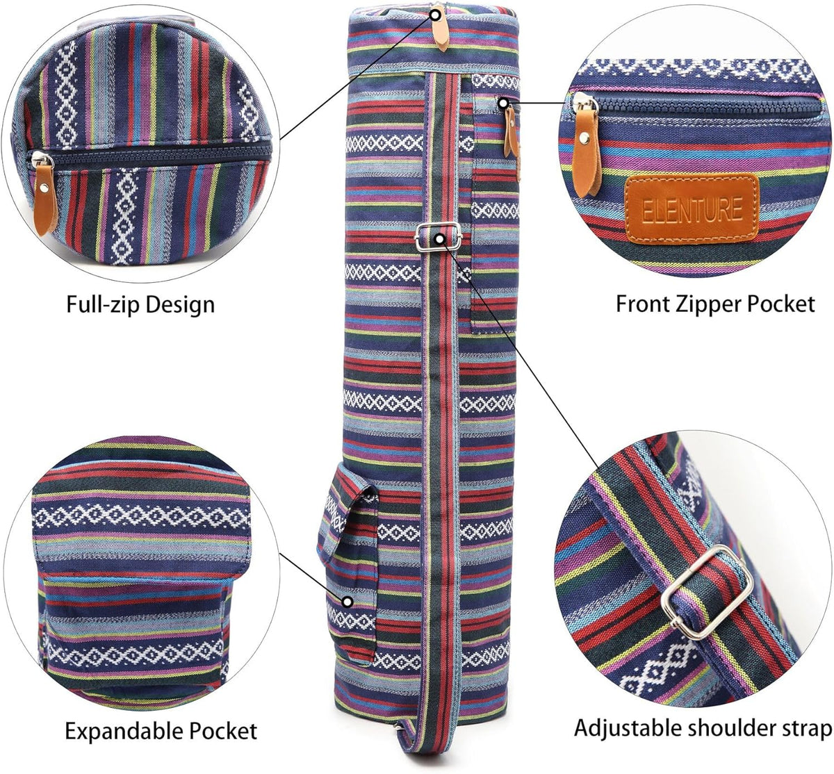 Canvas Yoga Mat Bag with Adjustable Strap & Pockets, Full-Zip Travel Gym Tote for Women & Men, Fits 1/4" & 1/3" Thick Mats, Lightweight Carrier for Yoga, Studio, Workout, Outdoor Use