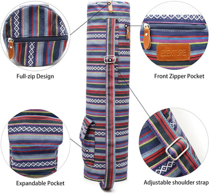 Canvas Yoga Mat Bag with Adjustable Strap & Pockets, Full-Zip Travel Gym Tote for Women & Men, Fits 1/4" & 1/3" Thick Mats, Lightweight Carrier for Yoga, Studio, Workout, Outdoor Use
