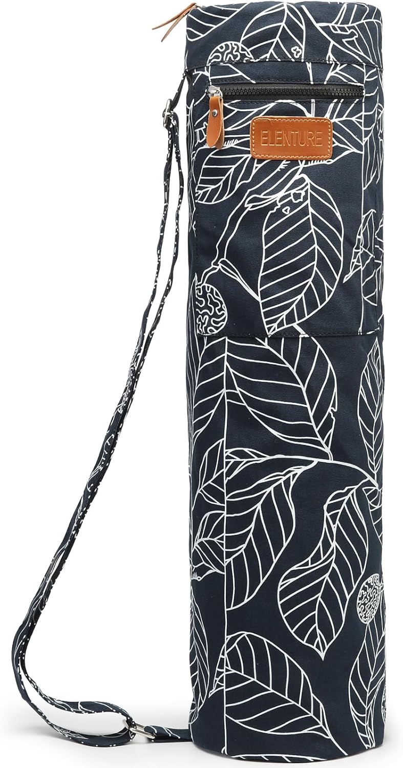 Canvas Yoga Mat Bag with Adjustable Strap & Pockets, Full-Zip Travel Gym Tote for Women & Men, Fits 1/4" & 1/3" Thick Mats, Lightweight Carrier for Yoga, Studio, Workout, Outdoor Use