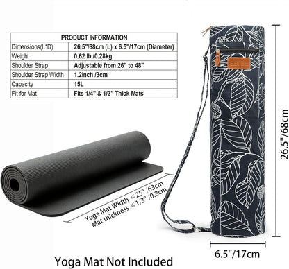 Canvas Yoga Mat Bag with Adjustable Strap & Pockets, Full-Zip Travel Gym Tote for Women & Men, Fits 1/4" & 1/3" Thick Mats, Lightweight Carrier for Yoga, Studio, Workout, Outdoor Use