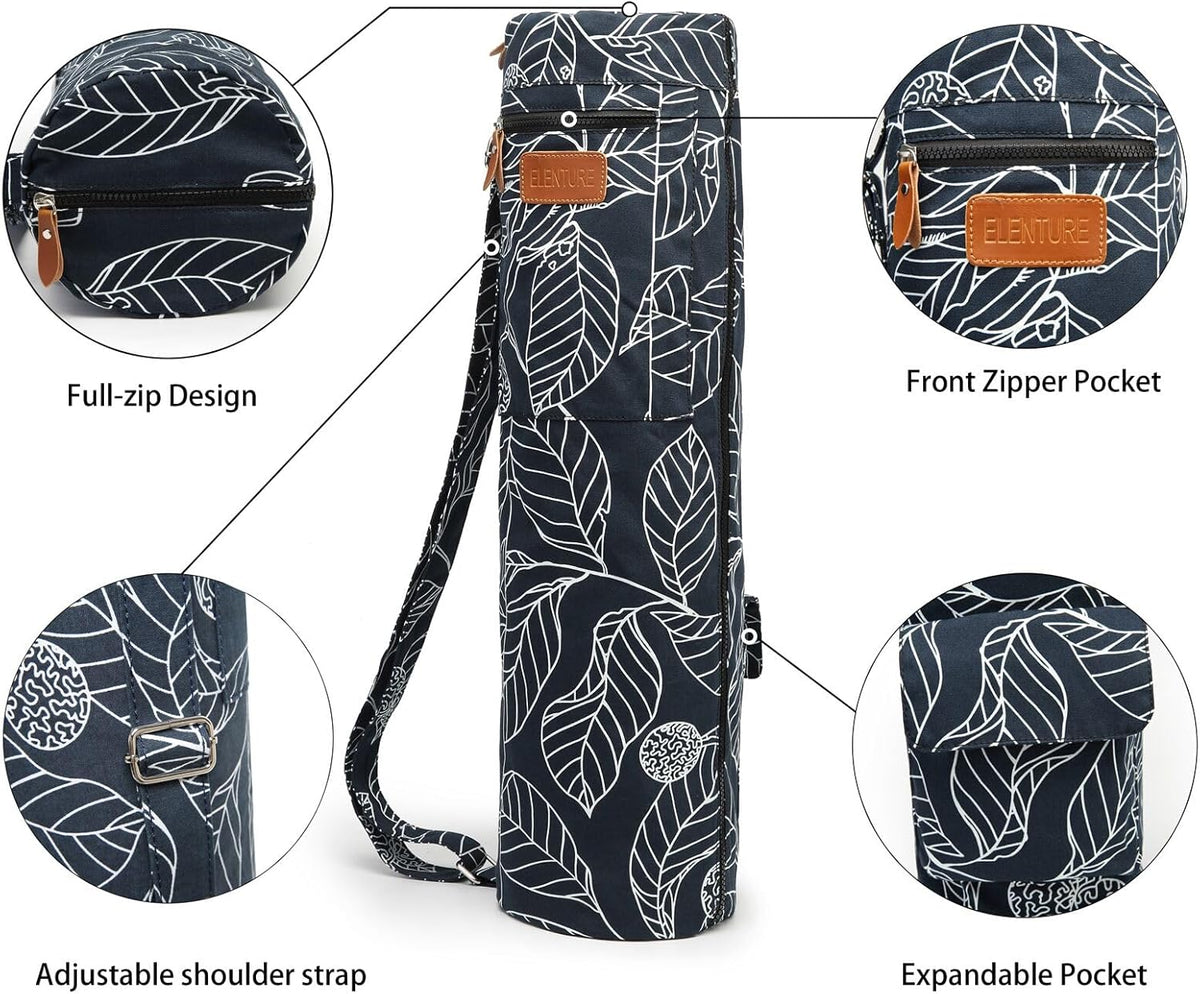 Canvas Yoga Mat Bag with Adjustable Strap & Pockets, Full-Zip Travel Gym Tote for Women & Men, Fits 1/4" & 1/3" Thick Mats, Lightweight Carrier for Yoga, Studio, Workout, Outdoor Use
