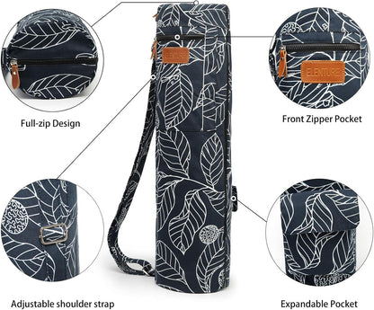 Canvas Yoga Mat Bag with Adjustable Strap & Pockets, Full-Zip Travel Gym Tote for Women & Men, Fits 1/4" & 1/3" Thick Mats, Lightweight Carrier for Yoga, Studio, Workout, Outdoor Use