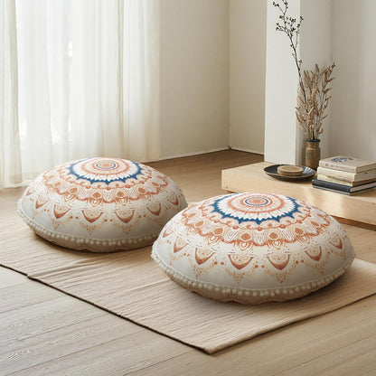 Meditation Cushion 32 Inch Round, Large Floor Pillow Seating for Adults, Bohemian Mandala Yoga Cushion, Extra Thick Memory Foam Removable Washable Cover, Ideal Gift & Holiday Decor, Blue