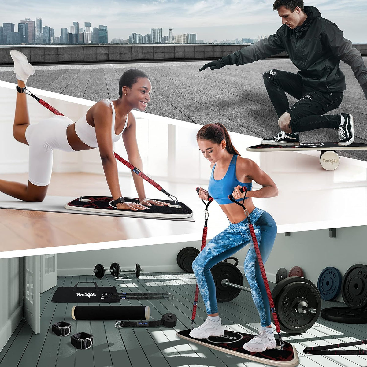 Balance Board Sports Trainer, Surf Trainer Board With Adjustable Stoppers, Improve Core Strength and Balance Control