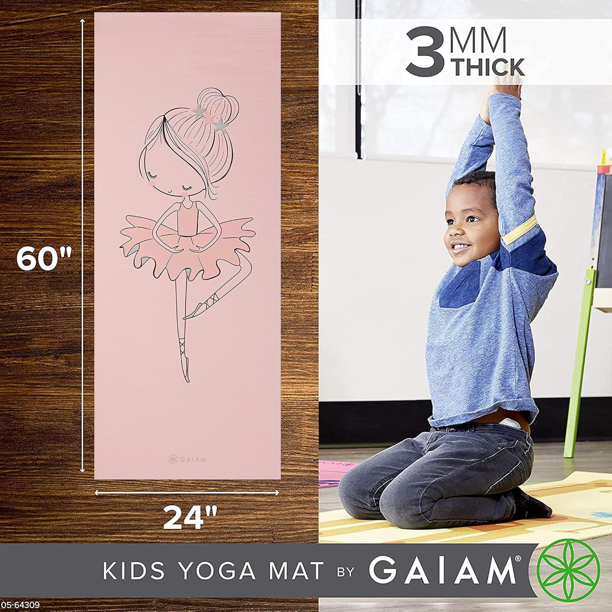 Kids Yoga Mat Exercise Mat, Yoga for Kids with Fun Prints - Playtime for Babies, Active & Calm Toddlers and Young Children