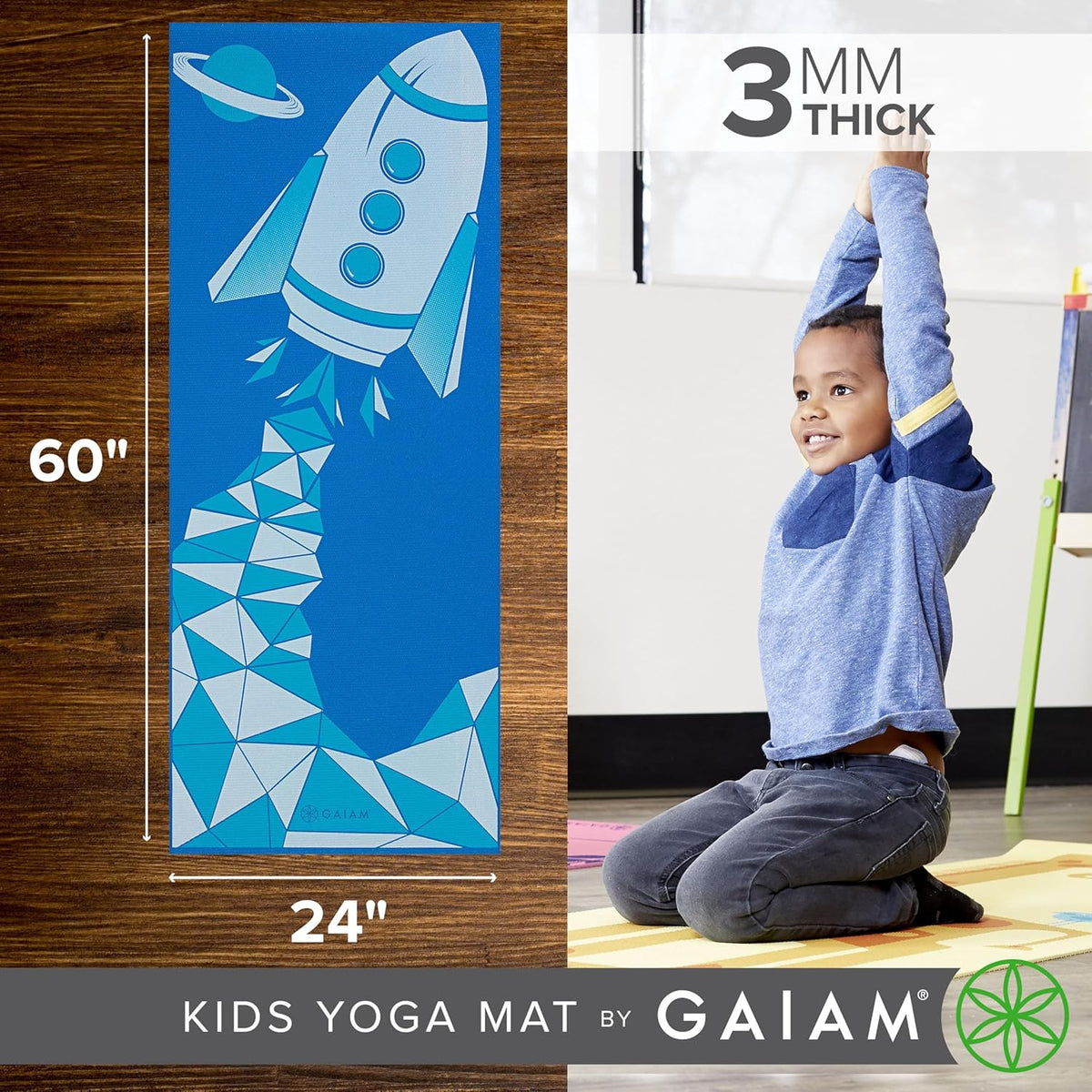 Kids Yoga Mat Exercise Mat, Yoga for Kids with Fun Prints - Playtime for Babies, Active & Calm Toddlers and Young Children