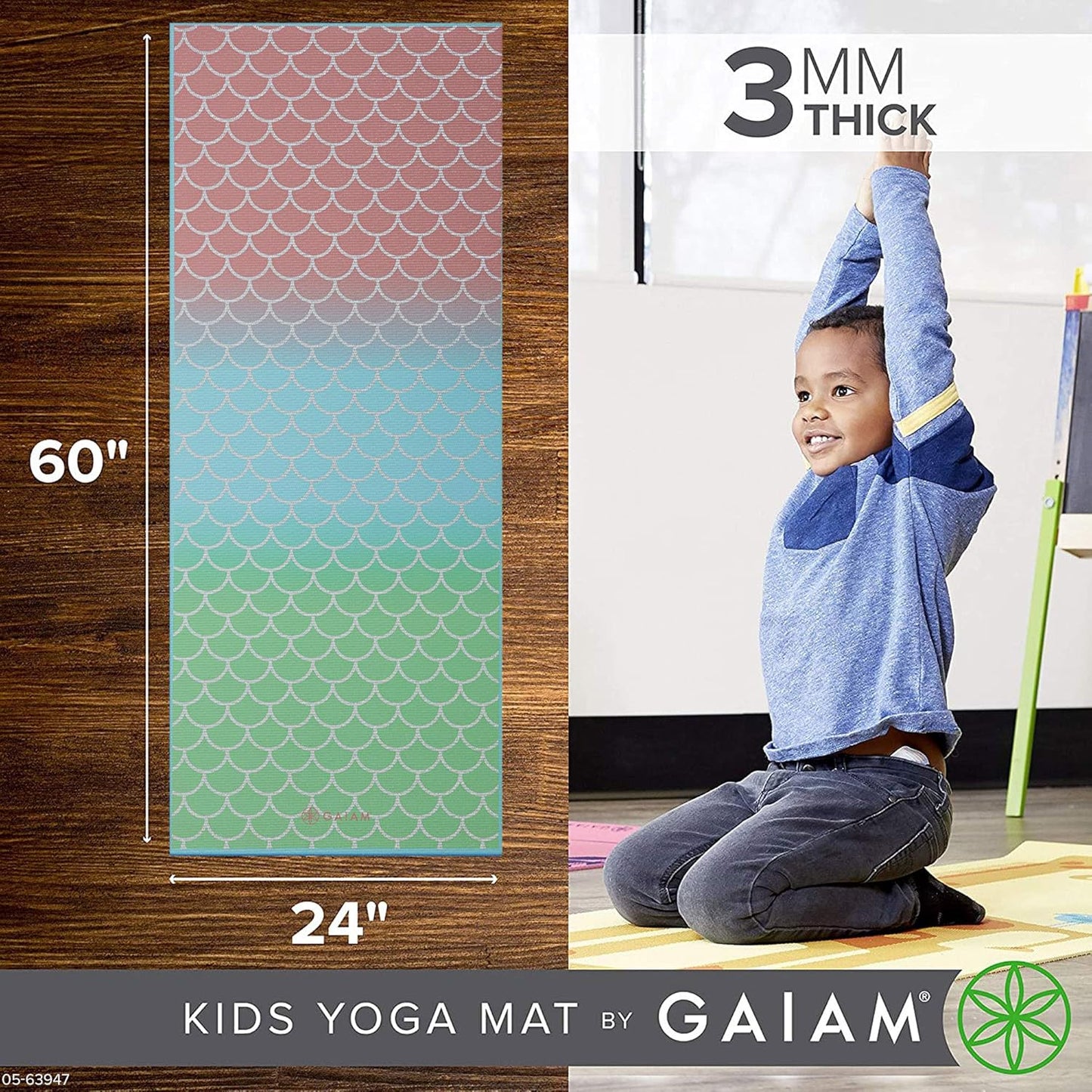 Kids Yoga Mat Exercise Mat, Yoga for Kids with Fun Prints - Playtime for Babies, Active & Calm Toddlers and Young Children