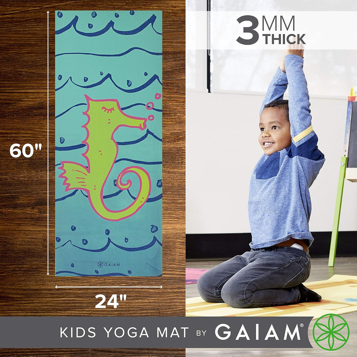 Kids Yoga Mat Exercise Mat, Yoga for Kids with Fun Prints - Playtime for Babies, Active & Calm Toddlers and Young Children