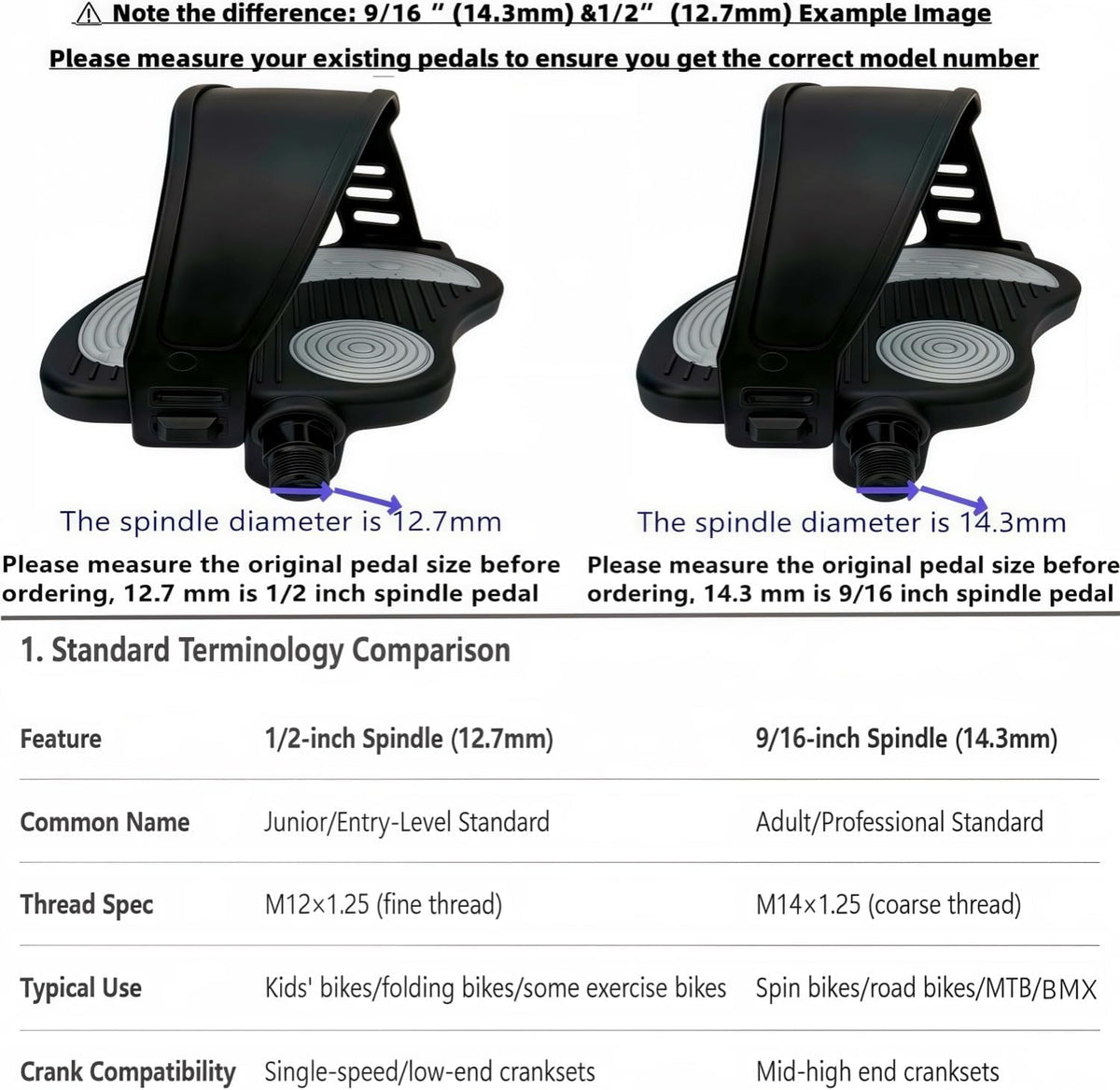 Pro-Grade Exercise Bike Pedals with Adjustable Straps - 9/16" & 1/2" Spindle for Indoor Peloton/Schwinn/Spin Bikes | Heavy-Duty PP Plastic & PVC Straps + 500lb Capacity