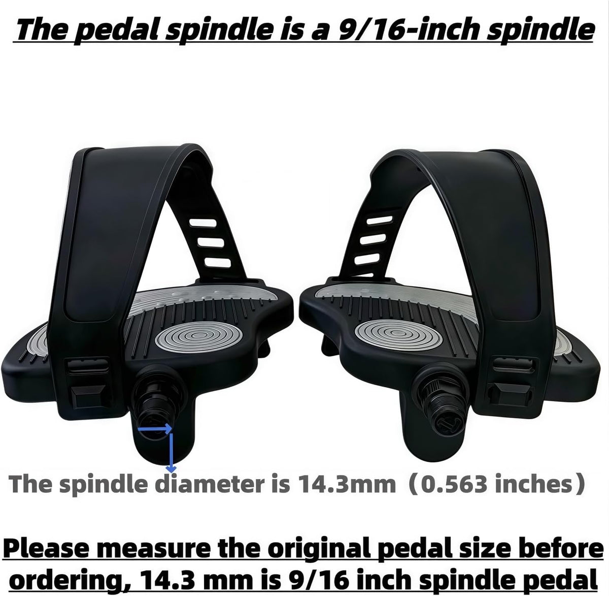 Pro-Grade Exercise Bike Pedals with Adjustable Straps - 9/16" & 1/2" Spindle for Indoor Peloton/Schwinn/Spin Bikes | Heavy-Duty PP Plastic & PVC Straps + 500lb Capacity