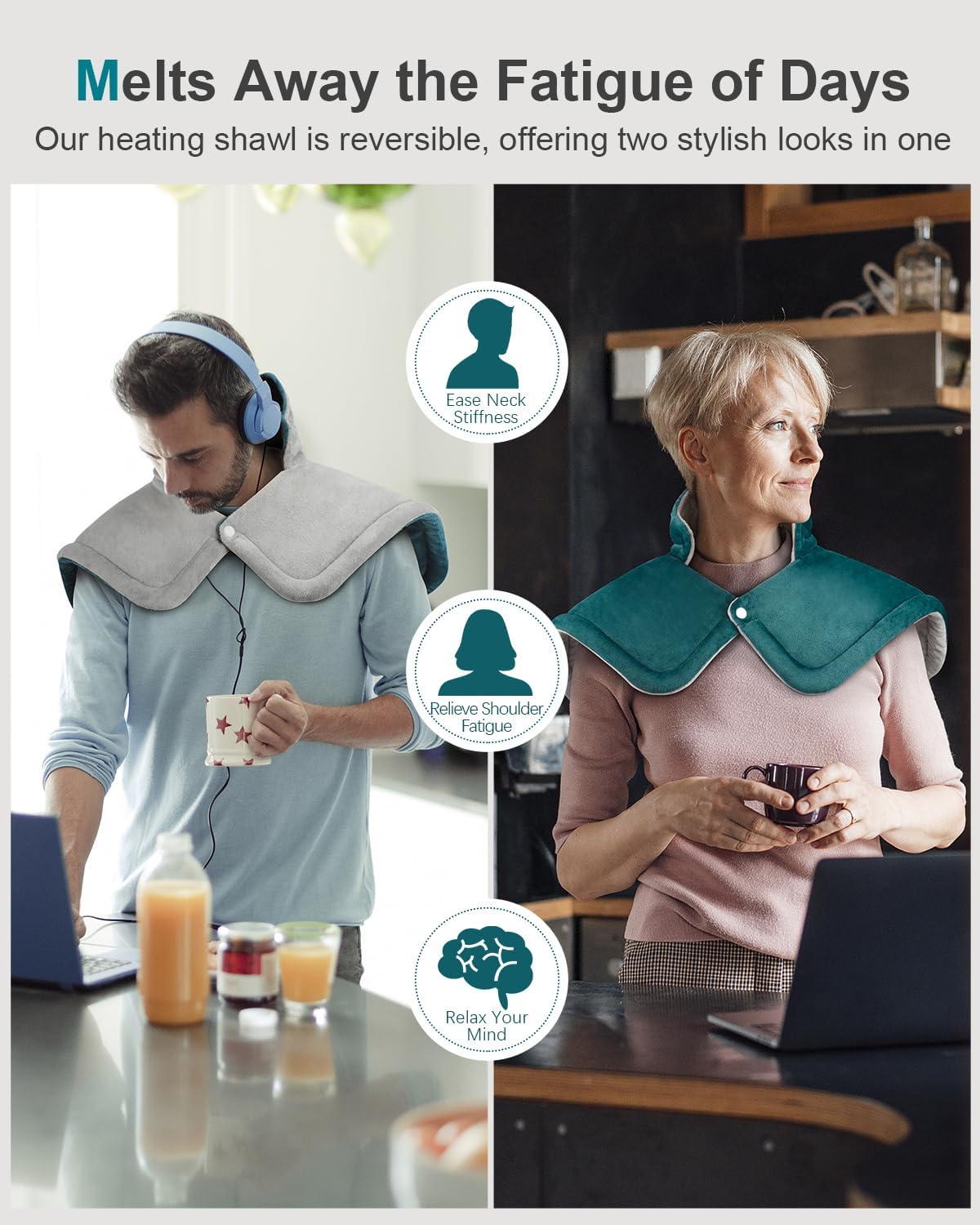 Heating Pad for Neck Shoulders Back, Upgraded PTC+NTC Even Heating, Versatile Electric Heated Neck Wrap for Full-Body Relax, Birthday Gifts for Women Men Mom Dad Wife Husband, ETL Safety Certified
