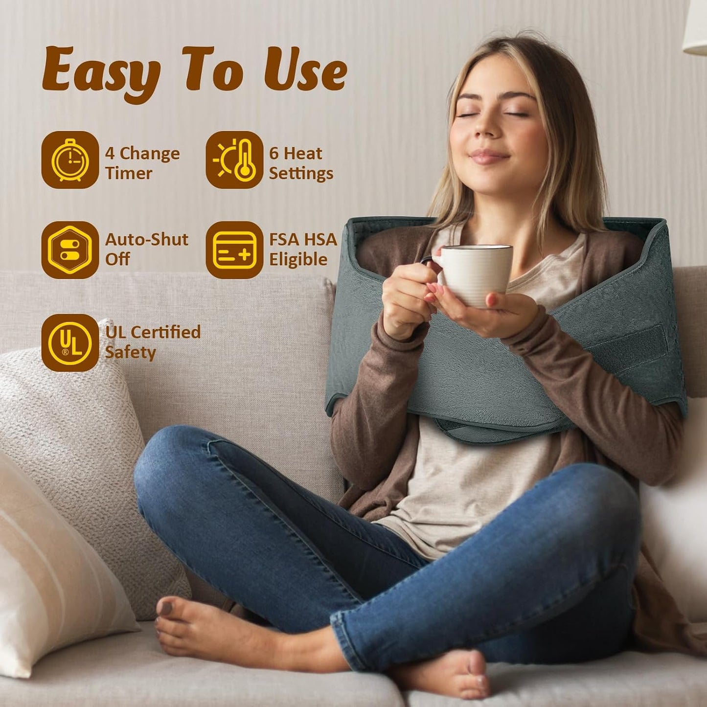 Heating Pad for Neck Shoulders Back, Upgraded PTC+NTC Even Heating, Versatile Electric Heated Neck Wrap for Full-Body Relax, Birthday Gifts for Women Men Mom Dad Wife Husband, ETL Safety Certified