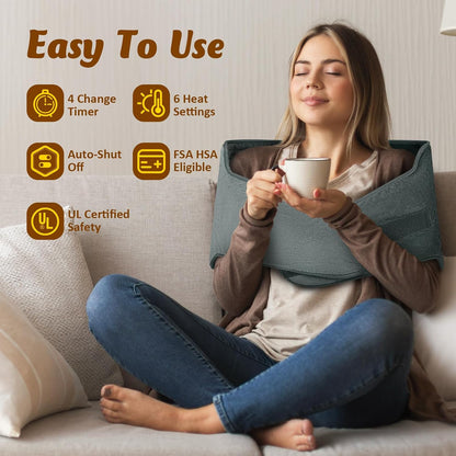 Heating Pad for Neck Shoulders Back, Upgraded PTC+NTC Even Heating, Versatile Electric Heated Neck Wrap for Full-Body Relax, Birthday Gifts for Women Men Mom Dad Wife Husband, ETL Safety Certified