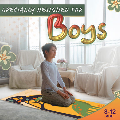 Kids Yoga Mat Set - Comfortable Dinosaur Kid Yoga Mat Boy with 12 Yoga Cards, Storage Bag, Beige Play Mat Thick for Gymnastics Mat, Exercise Mat, No-Toxic and Non-Slip for Ages 3-12
