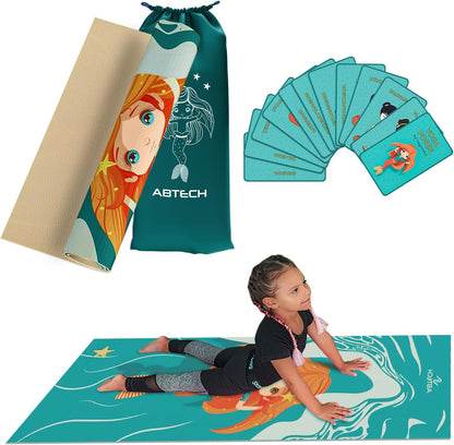 Kids Yoga Mat Set - Comfortable Dinosaur Kid Yoga Mat Boy with 12 Yoga Cards, Storage Bag, Beige Play Mat Thick for Gymnastics Mat, Exercise Mat, No-Toxic and Non-Slip for Ages 3-12