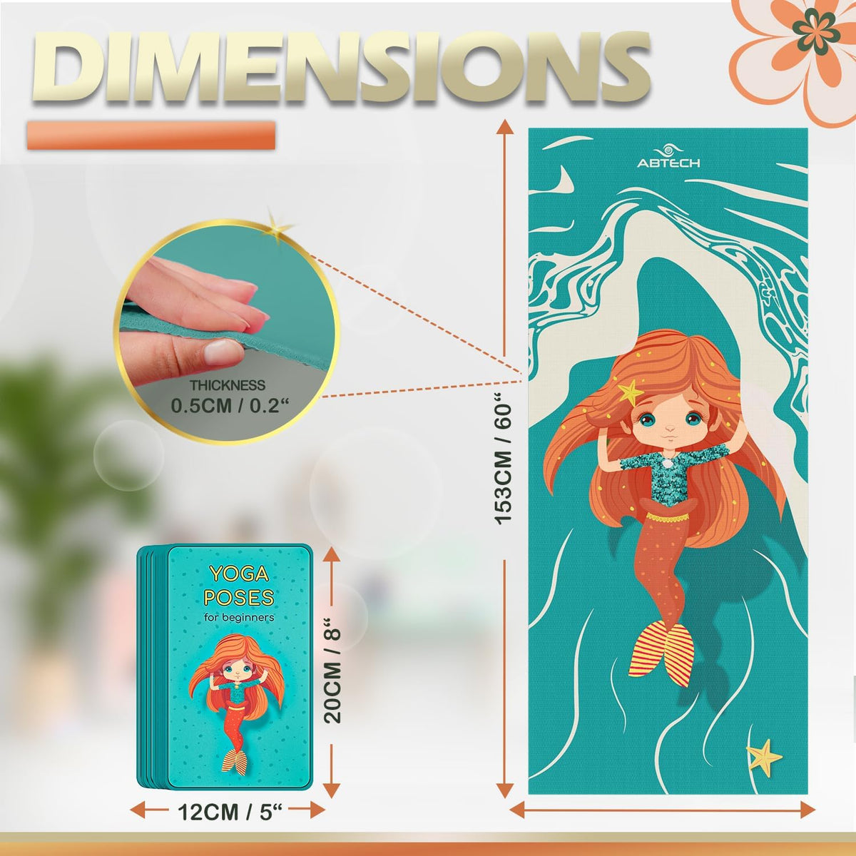 Kids Yoga Mat Set - Comfortable Dinosaur Kid Yoga Mat Boy with 12 Yoga Cards, Storage Bag, Beige Play Mat Thick for Gymnastics Mat, Exercise Mat, No-Toxic and Non-Slip for Ages 3-12