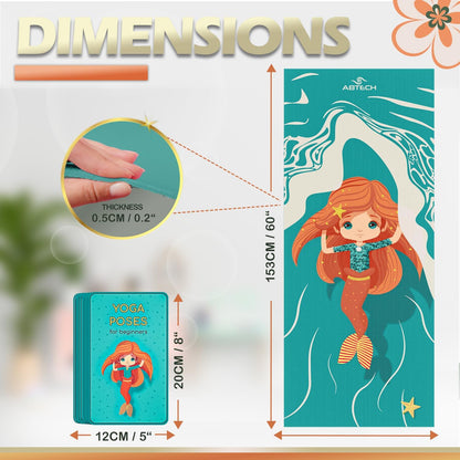 Kids Yoga Mat Set - Comfortable Dinosaur Kid Yoga Mat Boy with 12 Yoga Cards, Storage Bag, Beige Play Mat Thick for Gymnastics Mat, Exercise Mat, No-Toxic and Non-Slip for Ages 3-12