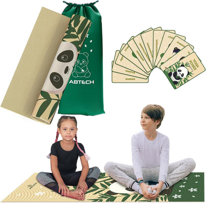 Kids Yoga Mat Set - Comfortable Dinosaur Kid Yoga Mat Boy with 12 Yoga Cards, Storage Bag, Beige Play Mat Thick for Gymnastics Mat, Exercise Mat, No-Toxic and Non-Slip for Ages 3-12