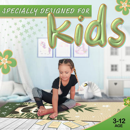 Kids Yoga Mat Set - Comfortable Dinosaur Kid Yoga Mat Boy with 12 Yoga Cards, Storage Bag, Beige Play Mat Thick for Gymnastics Mat, Exercise Mat, No-Toxic and Non-Slip for Ages 3-12