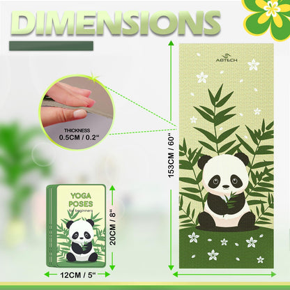 Kids Yoga Mat Set - Comfortable Dinosaur Kid Yoga Mat Boy with 12 Yoga Cards, Storage Bag, Beige Play Mat Thick for Gymnastics Mat, Exercise Mat, No-Toxic and Non-Slip for Ages 3-12