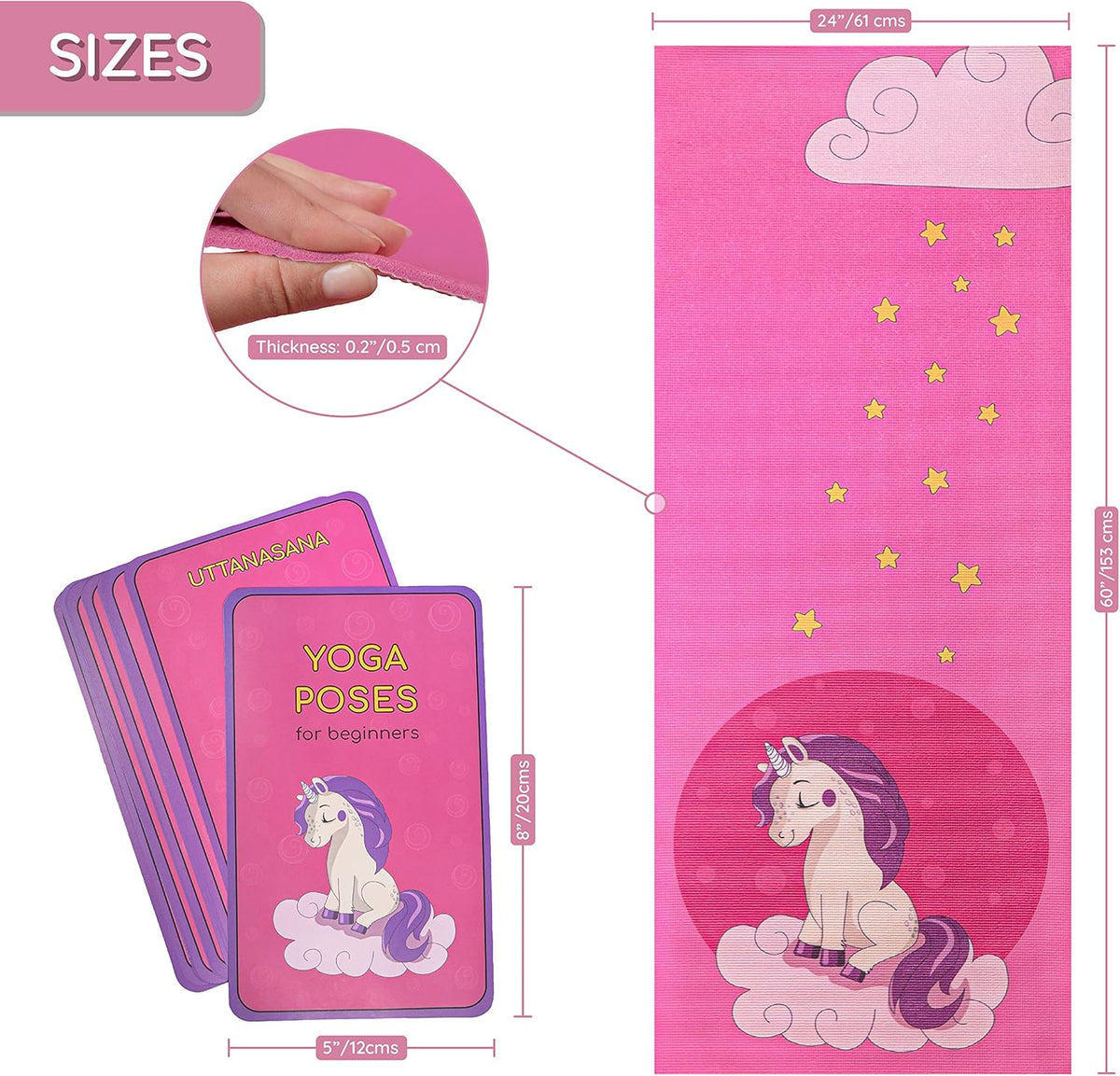 Kids Yoga Mat Set - Comfortable Dinosaur Kid Yoga Mat Boy with 12 Yoga Cards, Storage Bag, Beige Play Mat Thick for Gymnastics Mat, Exercise Mat, No-Toxic and Non-Slip for Ages 3-12