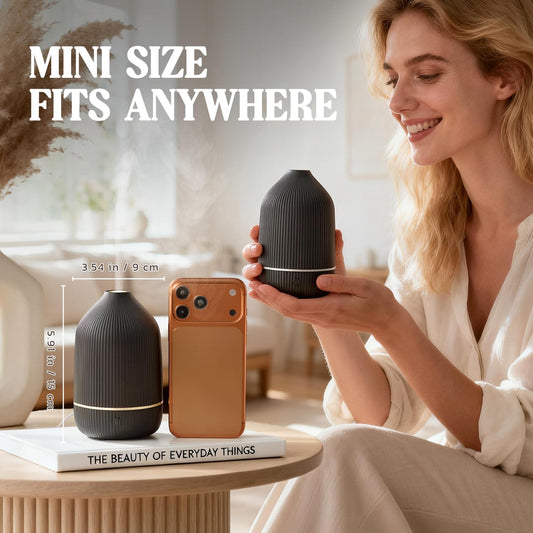 Essential Oil Diffuser, 100ml Aromatherapy Diffuser, Mini Ultrasonic Diffuser for Essential Oil, Home, Office, Cool Mist Humidifier with 7 Led Light, Auto Shut-Off, White