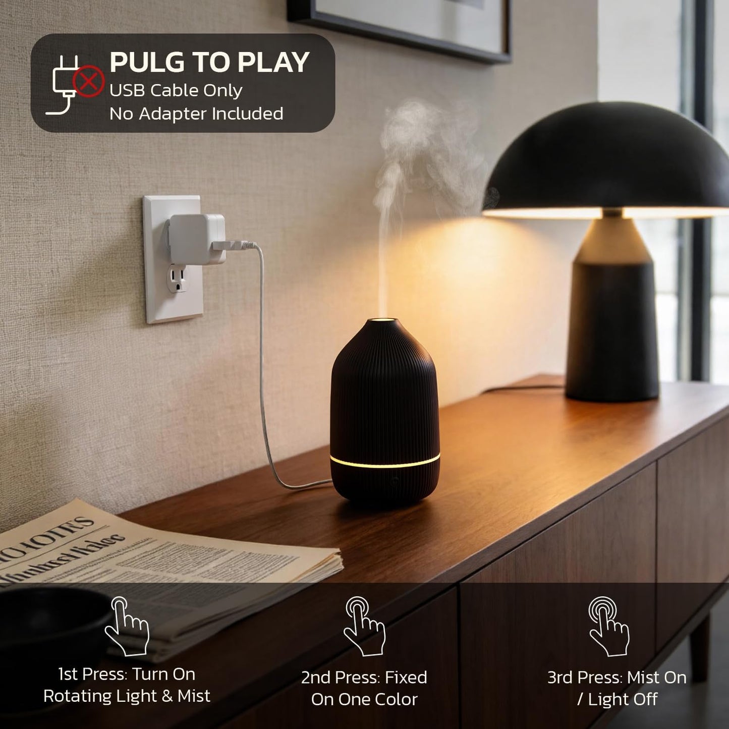 Essential Oil Diffuser, 100ml Aromatherapy Diffuser, Mini Ultrasonic Diffuser for Essential Oil, Home, Office, Cool Mist Humidifier with 7 Led Light, Auto Shut-Off, White