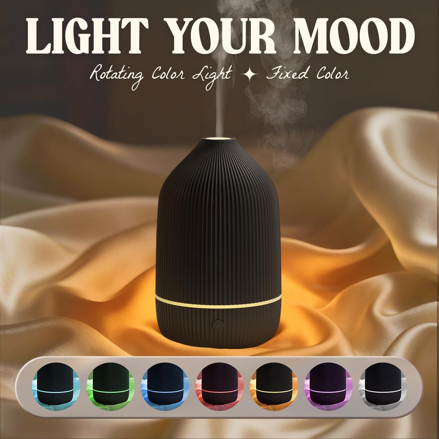 Essential Oil Diffuser, 100ml Aromatherapy Diffuser, Mini Ultrasonic Diffuser for Essential Oil, Home, Office, Cool Mist Humidifier with 7 Led Light, Auto Shut-Off, White