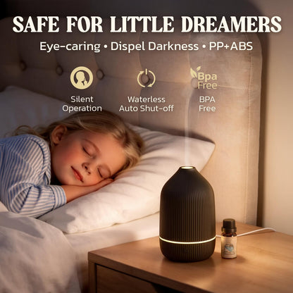 Essential Oil Diffuser, 100ml Aromatherapy Diffuser, Mini Ultrasonic Diffuser for Essential Oil, Home, Office, Cool Mist Humidifier with 7 Led Light, Auto Shut-Off, White