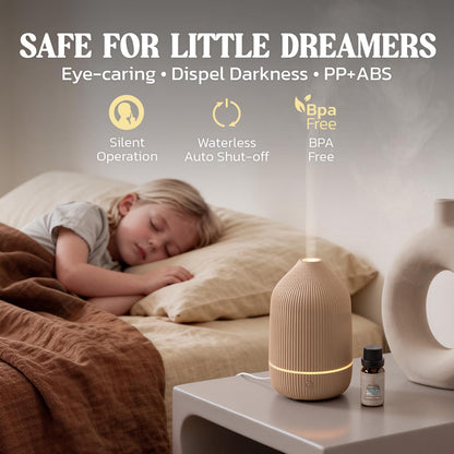 Essential Oil Diffuser, 100ml Aromatherapy Diffuser, Mini Ultrasonic Diffuser for Essential Oil, Home, Office, Cool Mist Humidifier with 7 Led Light, Auto Shut-Off, White