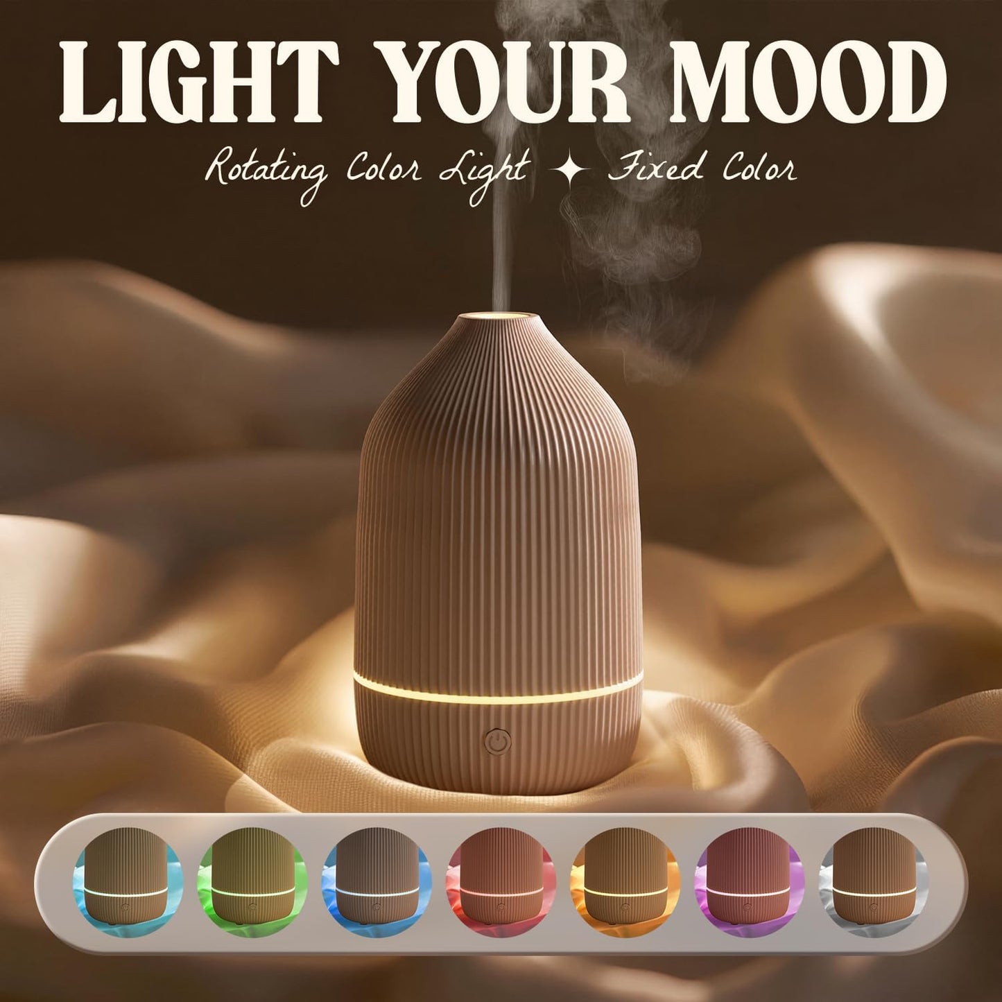 Essential Oil Diffuser, 100ml Aromatherapy Diffuser, Mini Ultrasonic Diffuser for Essential Oil, Home, Office, Cool Mist Humidifier with 7 Led Light, Auto Shut-Off, White