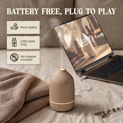 Essential Oil Diffuser, 100ml Aromatherapy Diffuser, Mini Ultrasonic Diffuser for Essential Oil, Home, Office, Cool Mist Humidifier with 7 Led Light, Auto Shut-Off, White