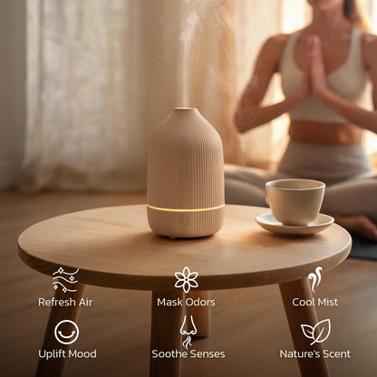 Essential Oil Diffuser, 100ml Aromatherapy Diffuser, Mini Ultrasonic Diffuser for Essential Oil, Home, Office, Cool Mist Humidifier with 7 Led Light, Auto Shut-Off, White