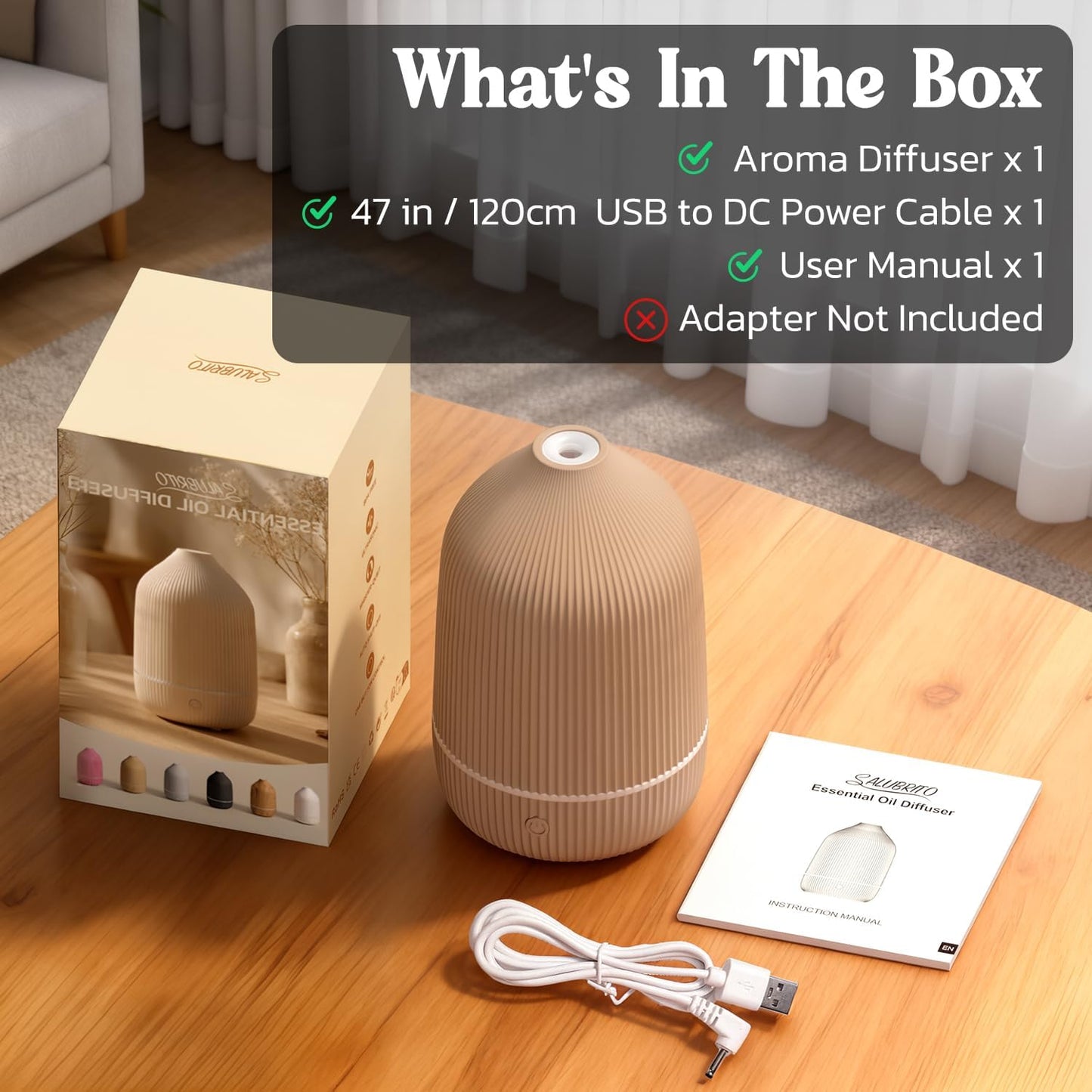 Essential Oil Diffuser, 100ml Aromatherapy Diffuser, Mini Ultrasonic Diffuser for Essential Oil, Home, Office, Cool Mist Humidifier with 7 Led Light, Auto Shut-Off, White