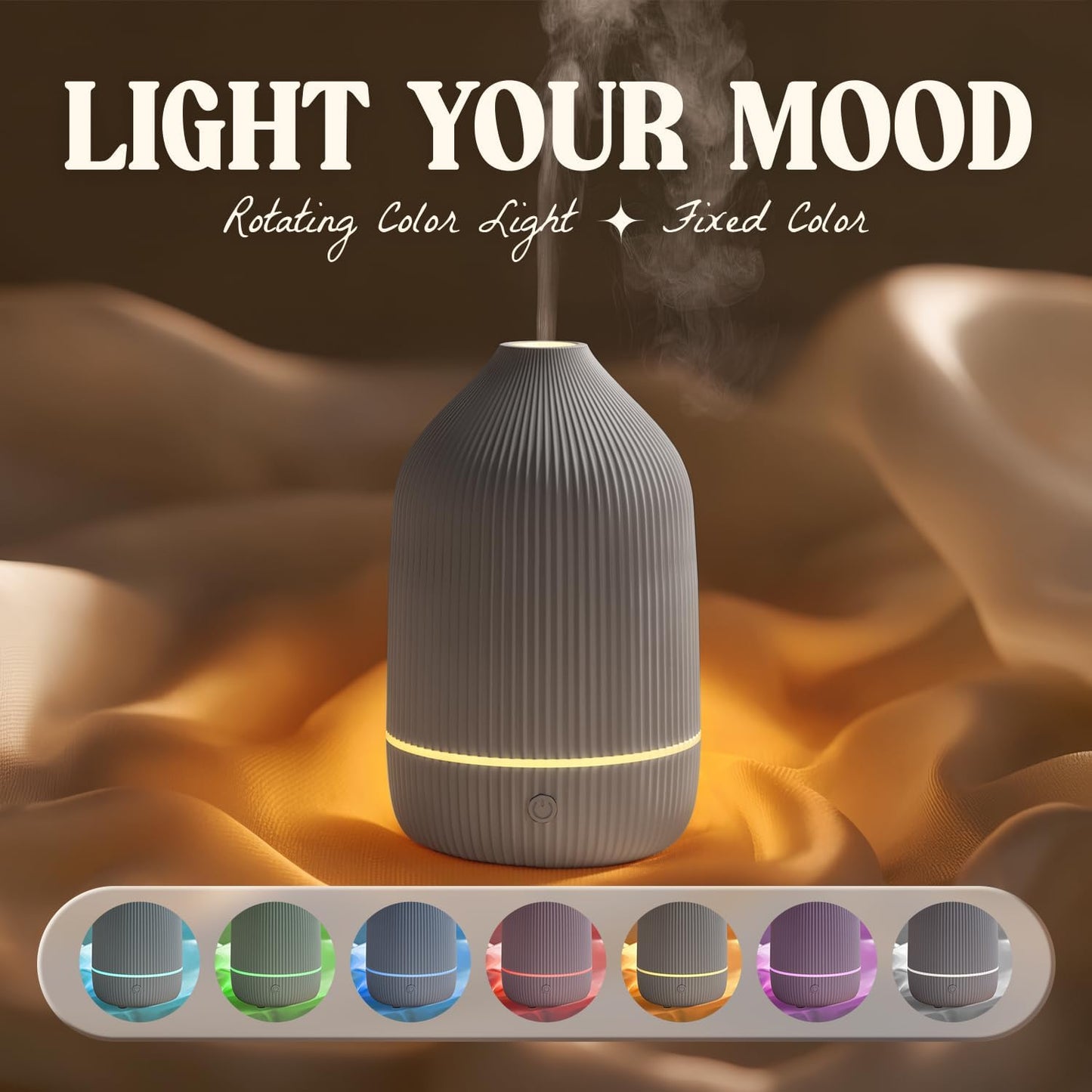 Essential Oil Diffuser, 100ml Aromatherapy Diffuser, Mini Ultrasonic Diffuser for Essential Oil, Home, Office, Cool Mist Humidifier with 7 Led Light, Auto Shut-Off, White