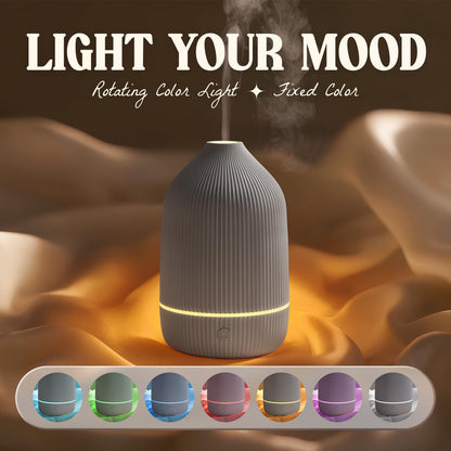 Essential Oil Diffuser, 100ml Aromatherapy Diffuser, Mini Ultrasonic Diffuser for Essential Oil, Home, Office, Cool Mist Humidifier with 7 Led Light, Auto Shut-Off, White
