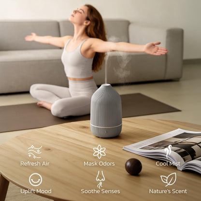 Essential Oil Diffuser, 100ml Aromatherapy Diffuser, Mini Ultrasonic Diffuser for Essential Oil, Home, Office, Cool Mist Humidifier with 7 Led Light, Auto Shut-Off, White