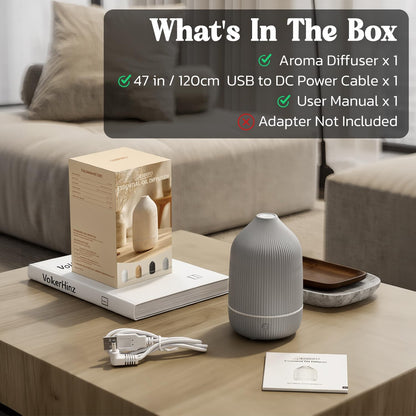 Essential Oil Diffuser, 100ml Aromatherapy Diffuser, Mini Ultrasonic Diffuser for Essential Oil, Home, Office, Cool Mist Humidifier with 7 Led Light, Auto Shut-Off, White