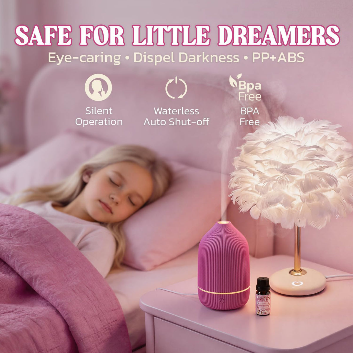 Essential Oil Diffuser, 100ml Aromatherapy Diffuser, Mini Ultrasonic Diffuser for Essential Oil, Home, Office, Cool Mist Humidifier with 7 Led Light, Auto Shut-Off, White