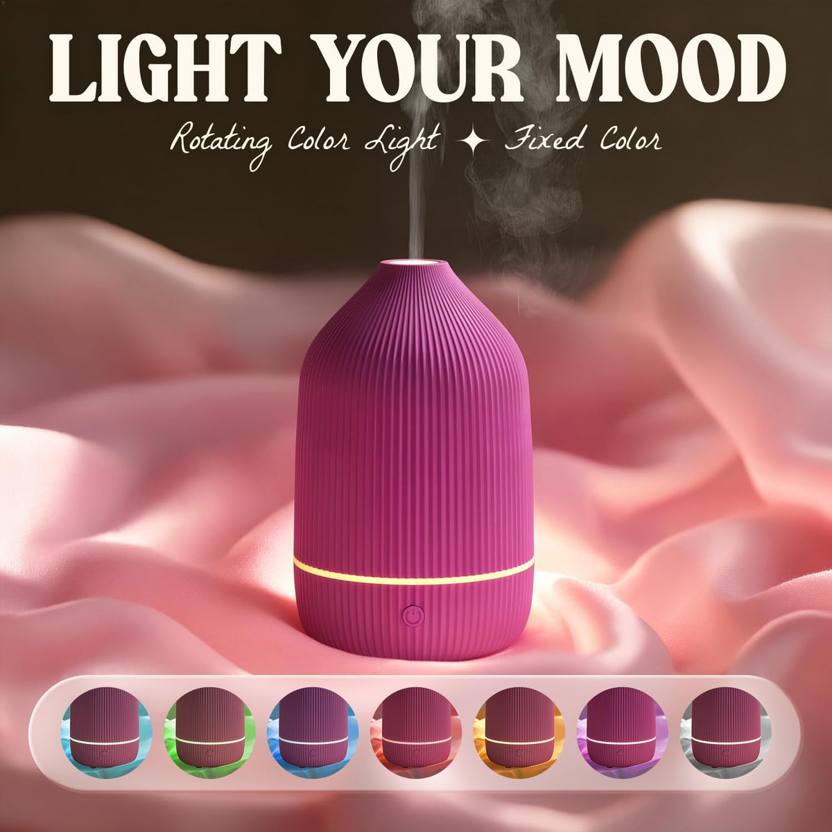 Essential Oil Diffuser, 100ml Aromatherapy Diffuser, Mini Ultrasonic Diffuser for Essential Oil, Home, Office, Cool Mist Humidifier with 7 Led Light, Auto Shut-Off, White