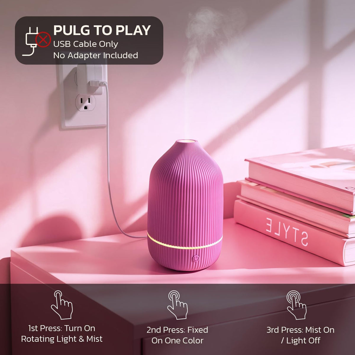 Essential Oil Diffuser, 100ml Aromatherapy Diffuser, Mini Ultrasonic Diffuser for Essential Oil, Home, Office, Cool Mist Humidifier with 7 Led Light, Auto Shut-Off, White