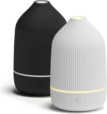 Essential Oil Diffuser, 100ml Aromatherapy Diffuser, Mini Ultrasonic Diffuser for Essential Oil, Home, Office, Cool Mist Humidifier with 7 Led Light, Auto Shut-Off, White
