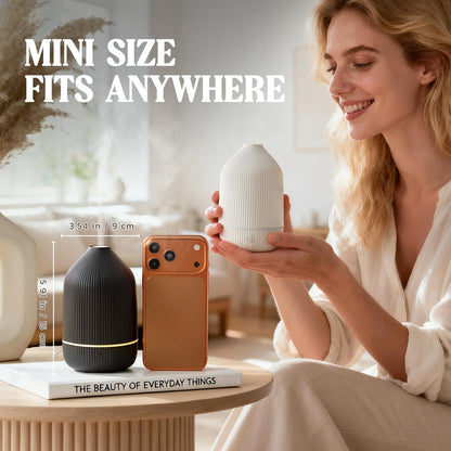 Essential Oil Diffuser, 100ml Aromatherapy Diffuser, Mini Ultrasonic Diffuser for Essential Oil, Home, Office, Cool Mist Humidifier with 7 Led Light, Auto Shut-Off, White