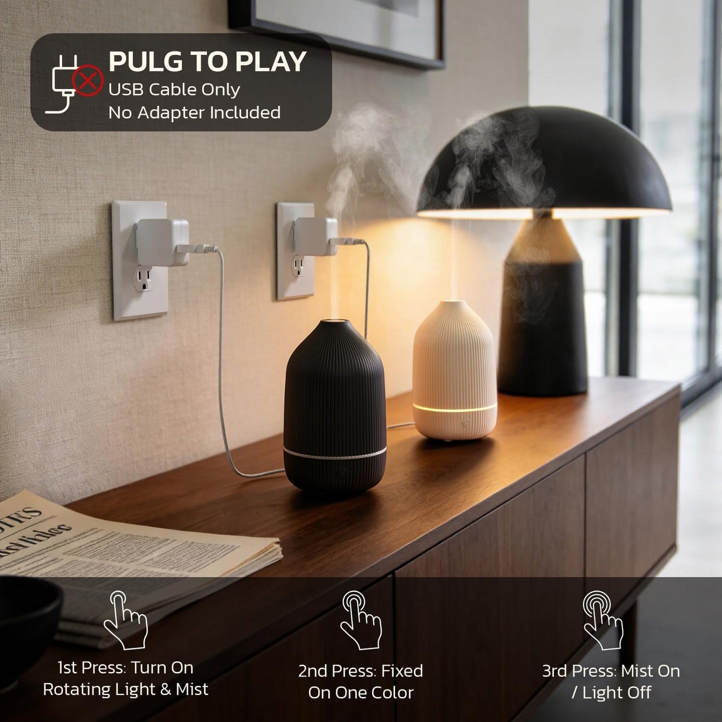 Essential Oil Diffuser, 100ml Aromatherapy Diffuser, Mini Ultrasonic Diffuser for Essential Oil, Home, Office, Cool Mist Humidifier with 7 Led Light, Auto Shut-Off, White