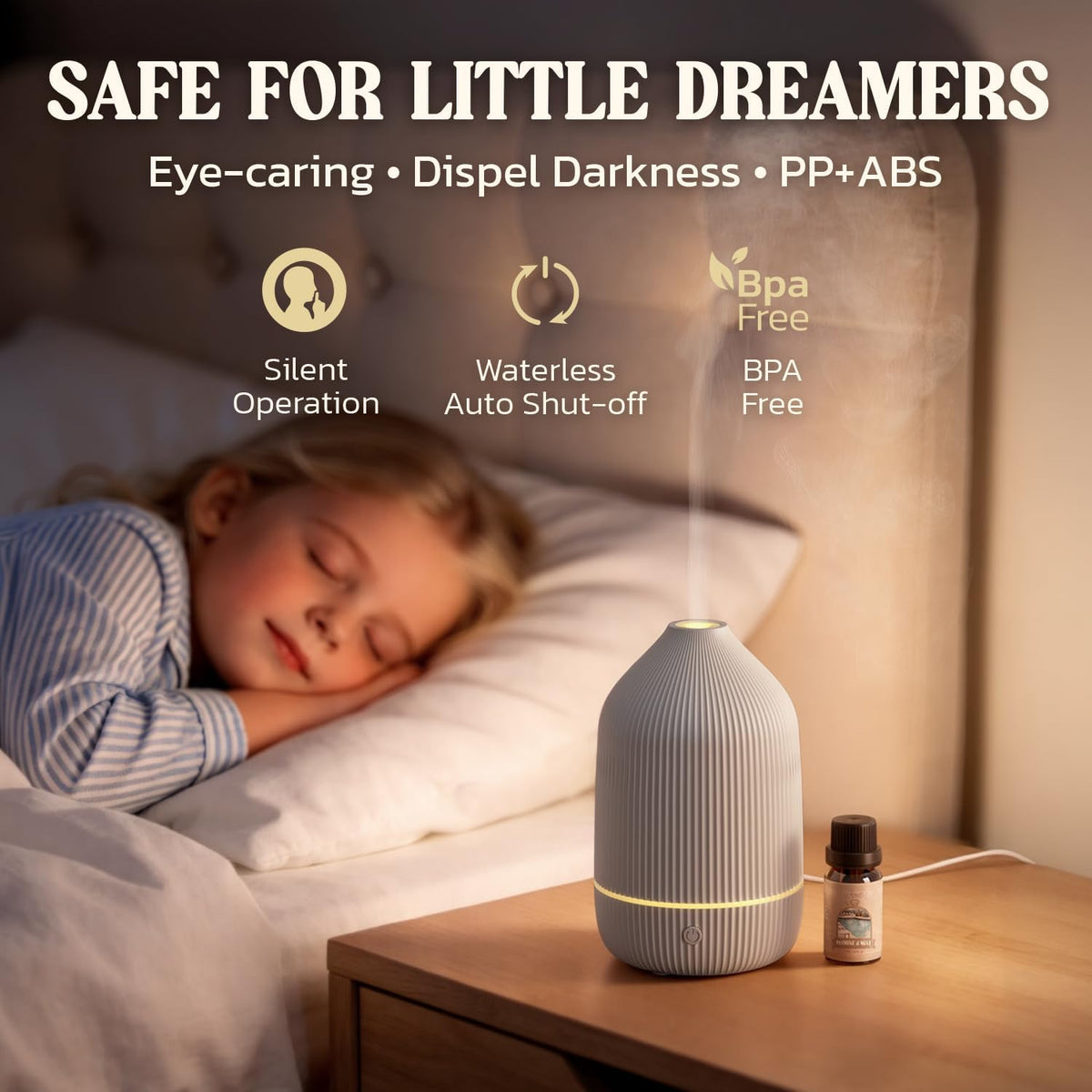 Essential Oil Diffuser, 100ml Aromatherapy Diffuser, Mini Ultrasonic Diffuser for Essential Oil, Home, Office, Cool Mist Humidifier with 7 Led Light, Auto Shut-Off, White