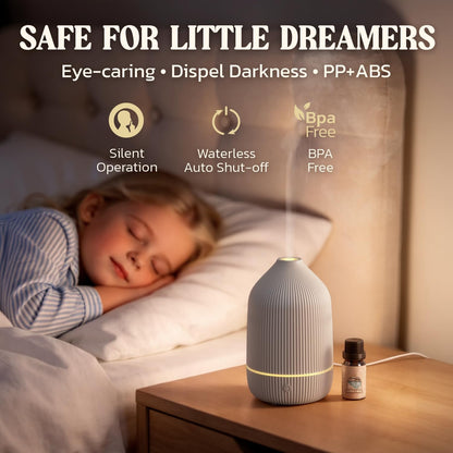 Essential Oil Diffuser, 100ml Aromatherapy Diffuser, Mini Ultrasonic Diffuser for Essential Oil, Home, Office, Cool Mist Humidifier with 7 Led Light, Auto Shut-Off, White