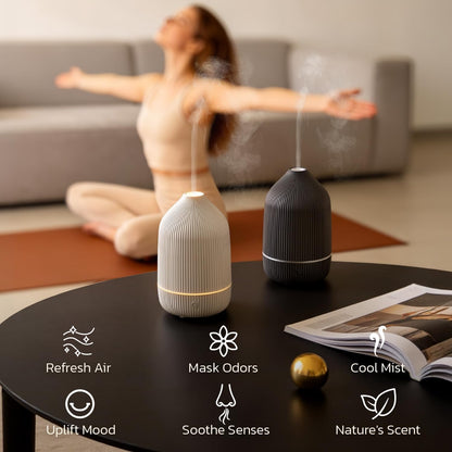 Essential Oil Diffuser, 100ml Aromatherapy Diffuser, Mini Ultrasonic Diffuser for Essential Oil, Home, Office, Cool Mist Humidifier with 7 Led Light, Auto Shut-Off, White