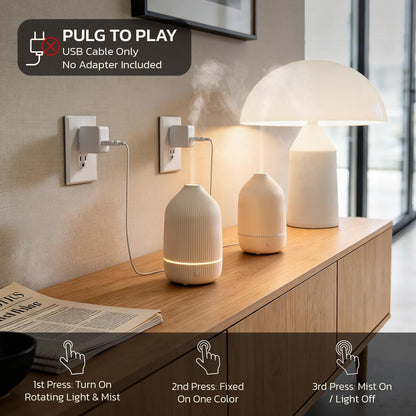 Essential Oil Diffuser, 100ml Aromatherapy Diffuser, Mini Ultrasonic Diffuser for Essential Oil, Home, Office, Cool Mist Humidifier with 7 Led Light, Auto Shut-Off, White